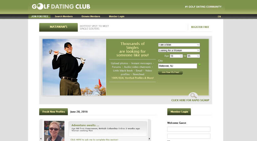 golf dating club homepage